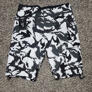 Black and White Camouflage Cargo Shorts